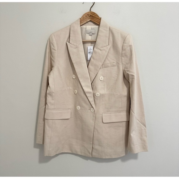 LOFT NWT Cream Faux Denim Double Breasted Blazer - Picture 3 of 7